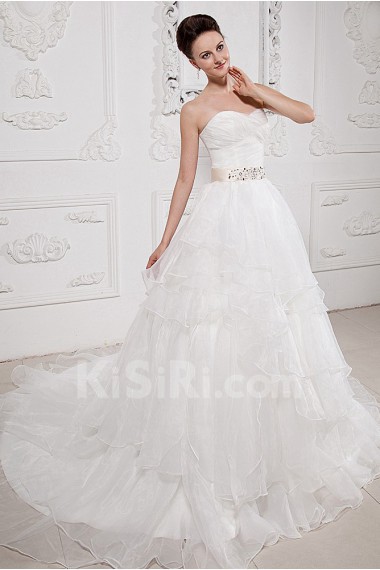 Taffeta and Organza Sweetheart A-Line Dress with Pleat Beaded