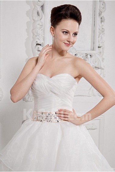 Taffeta and Organza Sweetheart A-Line Dress with Pleat Beaded