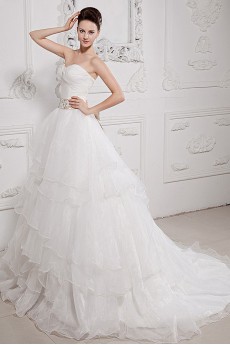 Taffeta and Organza Sweetheart A-Line Dress with Pleat Beaded