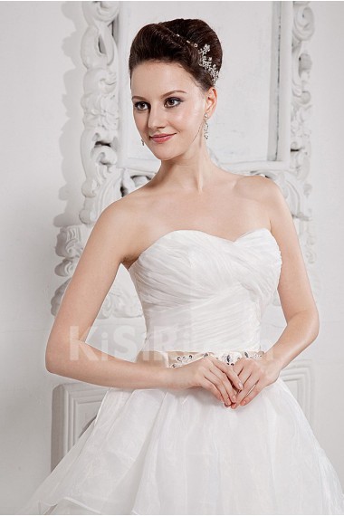 Taffeta and Organza Sweetheart A-Line Dress with Pleat Beaded