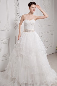 Taffeta and Organza Sweetheart A-Line Dress with Pleat Beaded