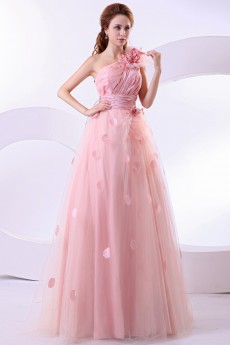 Satin One-Shoulder Floor Length A-Line Dress