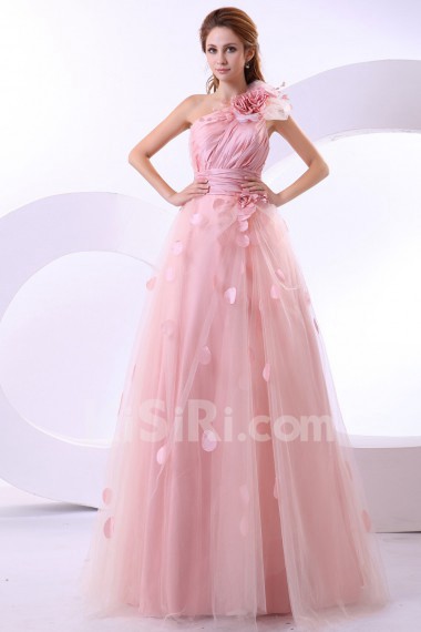 Satin One-Shoulder Floor Length A-Line Dress