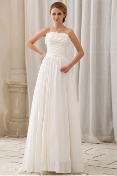 Chiffon Strapless A-Line Dress with Ruffle Embroidery