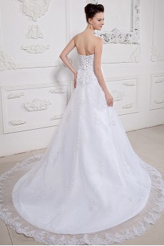 Satin and Organza Strapless A-Line Dress with Embroidery Beaded