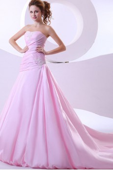 Taffeta Strapless A-Line Dress with Embroidery Ruffle