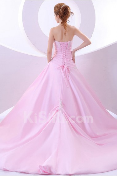 Taffeta Strapless A-Line Dress with Embroidery Ruffle