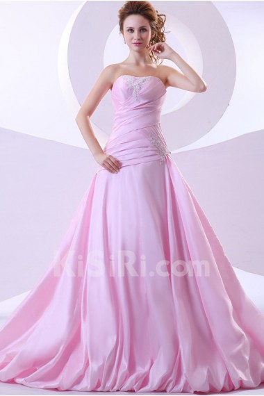 Taffeta Strapless A-Line Dress with Embroidery Ruffle