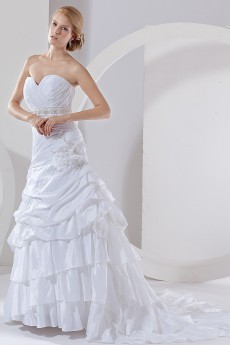 Taffeta Sweetheart A-Line Dress with Embroidery Pleated