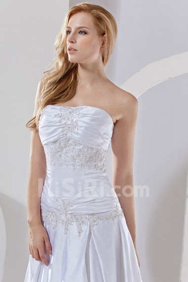 Satin Strapless A-Line Dress with Embroidery 