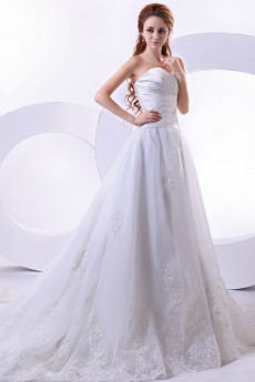 Satin and Organza Sweetheart Floor Length A-Line Dress with Embroidery 