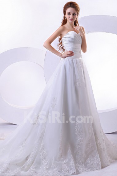 Satin and Organza Sweetheart Floor Length A-Line Dress with Embroidery 