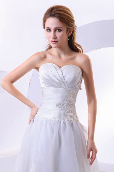 Satin and Organza Sweetheart Floor Length A-Line Dress with Embroidery 