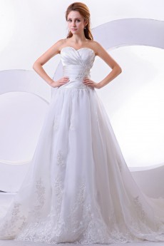 Satin and Organza Sweetheart Floor Length A-Line Dress with Embroidery 