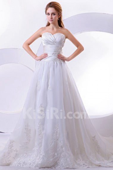 Satin and Organza Sweetheart Floor Length A-Line Dress with Embroidery 