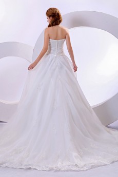 Satin and Organza Sweetheart Floor Length A-Line Dress with Embroidery 