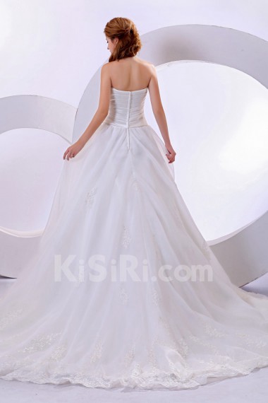 Satin and Organza Sweetheart Floor Length A-Line Dress with Embroidery 