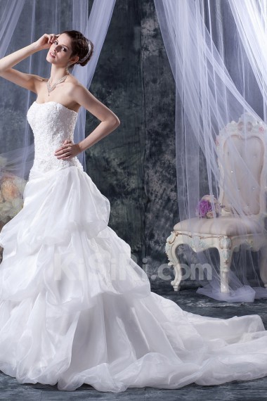 Organza and Satin Scoop Neckline A-Line Dress