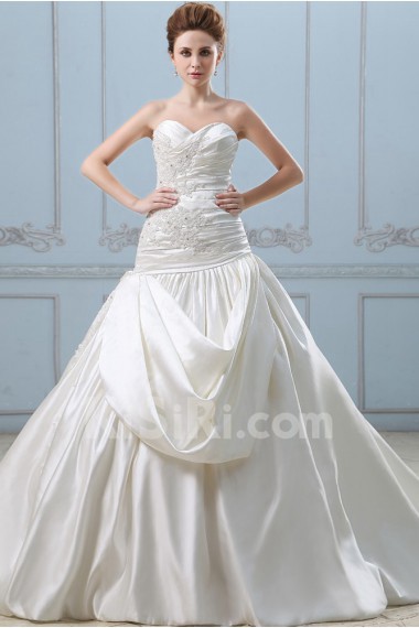 Satin Sweetheart Ball Gown with Embroidery