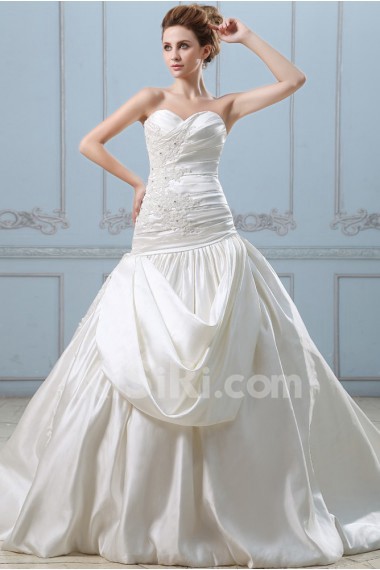 Satin Sweetheart Ball Gown with Embroidery