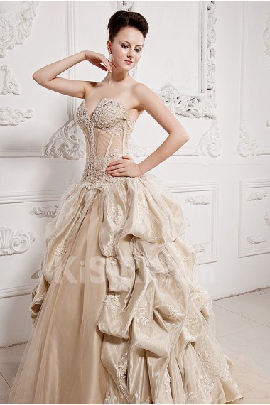 Organza and Satin Sweetheart Ball Gown with Beaded and Ruffle