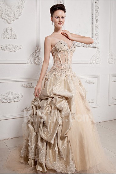 Organza and Satin Sweetheart Ball Gown with Beaded and Ruffle