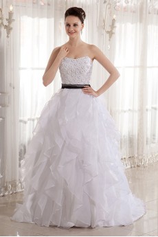 Organza Scoop Neckline Ball Gown with Beaded and Sash