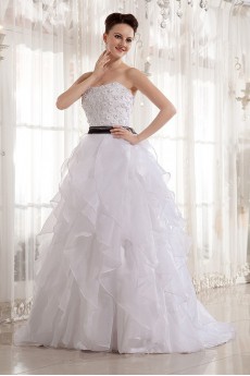 Organza Scoop Neckline Ball Gown with Beaded and Sash