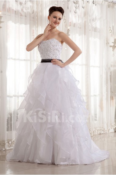 Organza Scoop Neckline Ball Gown with Beaded and Sash