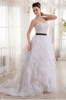 Organza Scoop Neckline Ball Gown with Beaded and Sash