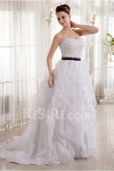 Organza Scoop Neckline Ball Gown with Beaded and Sash