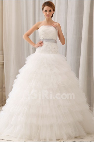 Gauze Strapless Ball Gown with Embroidery