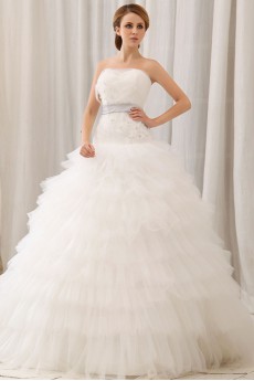 Gauze Strapless Ball Gown with Embroidery