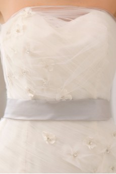 Gauze Strapless Ball Gown with Embroidery