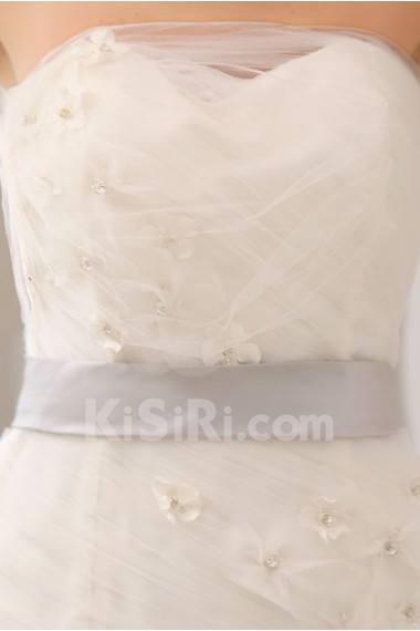 Gauze Strapless Ball Gown with Embroidery