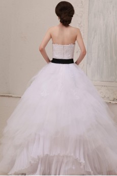 Gauze Strapless Floor Length Ball Gown with Sash and Embroidery