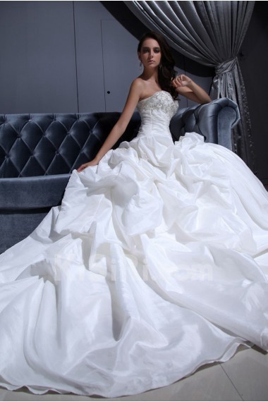 Taffeta Scoop Neckline Ball Gown with Embroidery and Ruffle