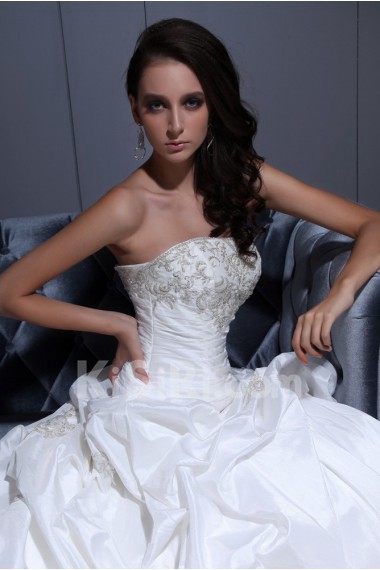 Taffeta Scoop Neckline Ball Gown with Embroidery and Ruffle