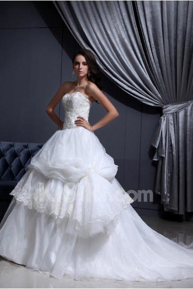 Mesh and Satin Scoop Neckline Ball Gown