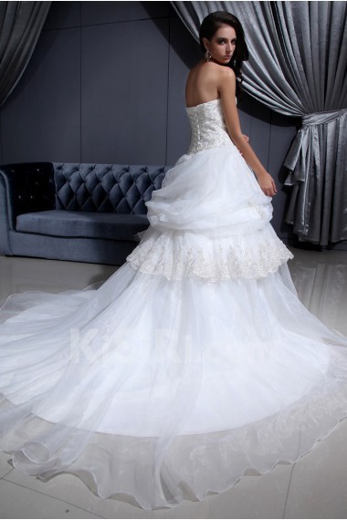 Mesh and Satin Scoop Neckline Ball Gown