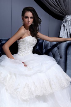 Mesh and Satin Scoop Neckline Ball Gown