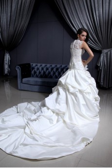 Satin and Lace V-Neckline Ball Gown