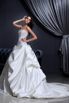 Satin and Lace Strapless Ball Gown