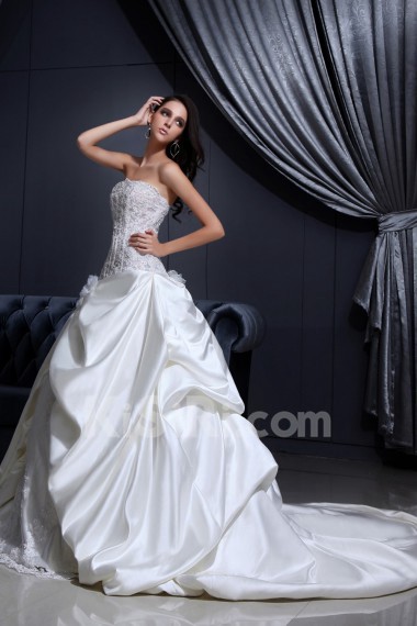 Satin and Lace Strapless Ball Gown