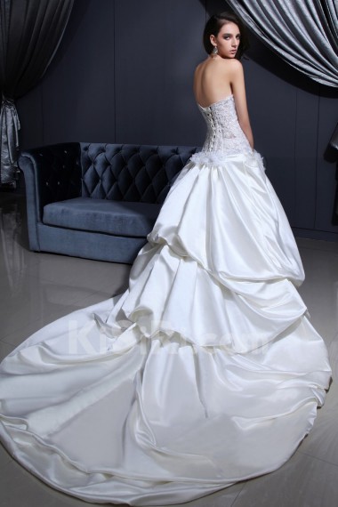 Satin and Lace Strapless Ball Gown