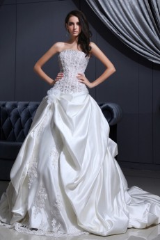 Satin and Lace Strapless Ball Gown