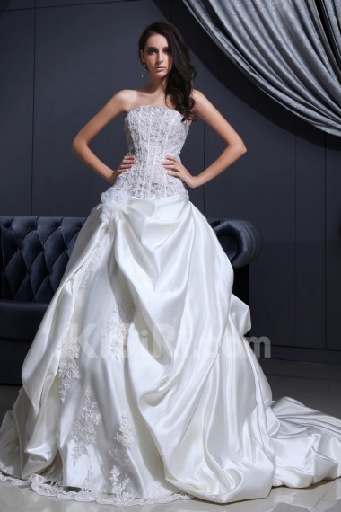 Satin and Lace Strapless Ball Gown