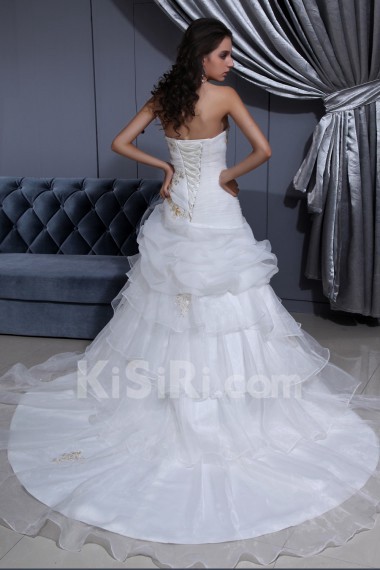 Satin and Organza Strapless A-line Dress with Beaded