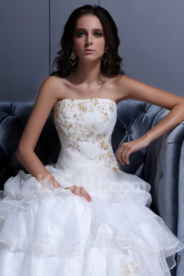 Satin and Organza Strapless A-line Dress with Beaded