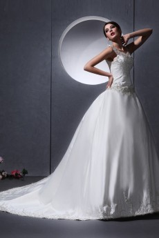 Satin Round Neckline Ball Gown with Embroidery 